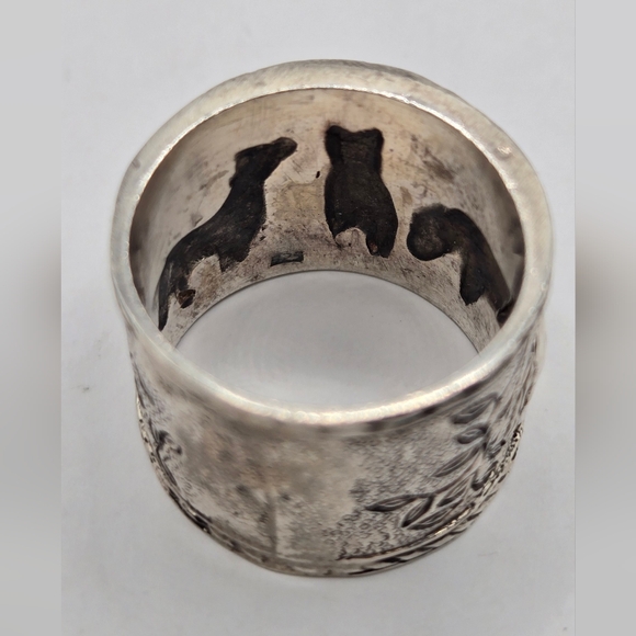 Intricately Carved Sterling Silver Horse Motif Cigar Band Ring - Picture 6 of 7
